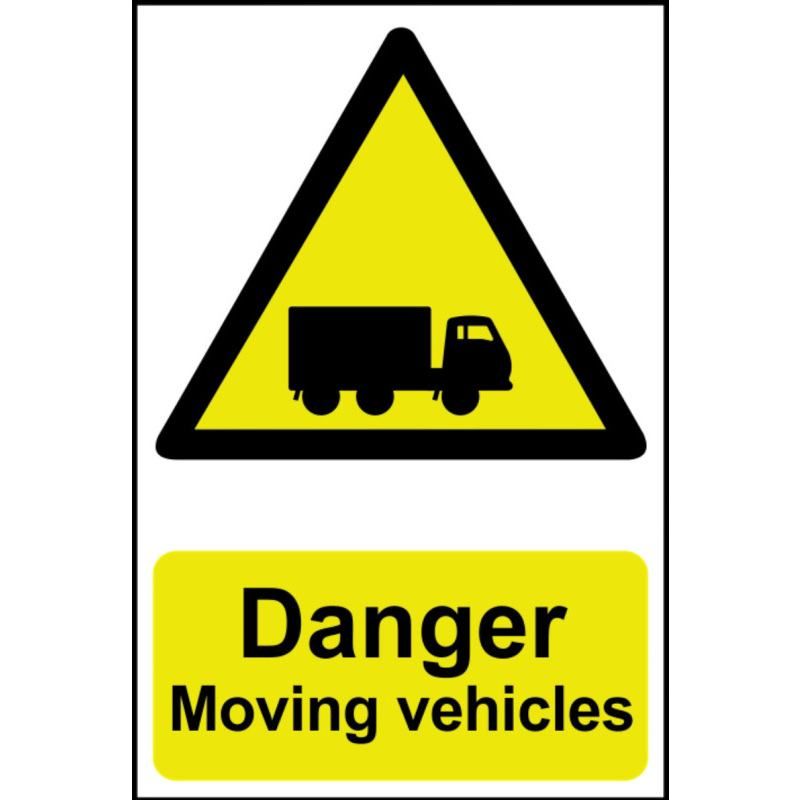PVC SELF ADH SIGN 400mm WIDE x 600mm DANGER MOVING VEHICLES 4100