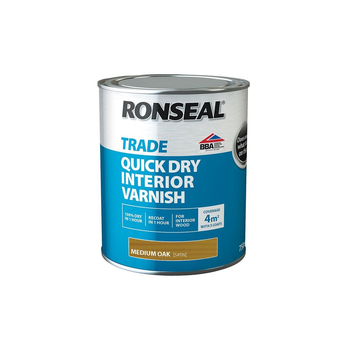 RONSEAL TRADE QUICK DRY INTERIOR VARNISH 750ml SATIN MEDIUM OAK 38543