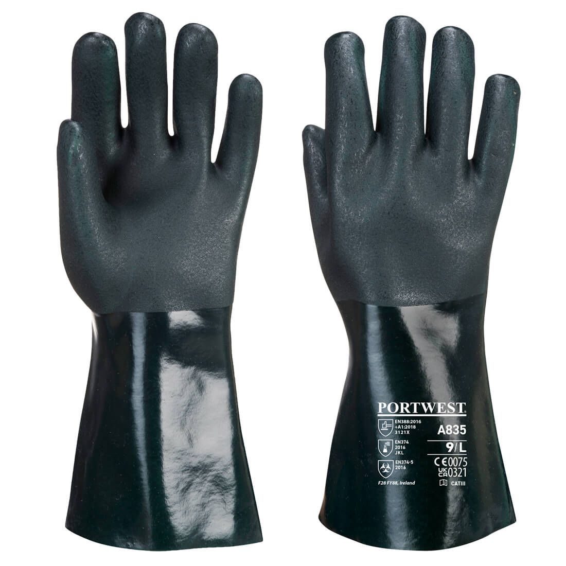 Double Dipped PVC Gauntlet 35cm, L, R, Green
