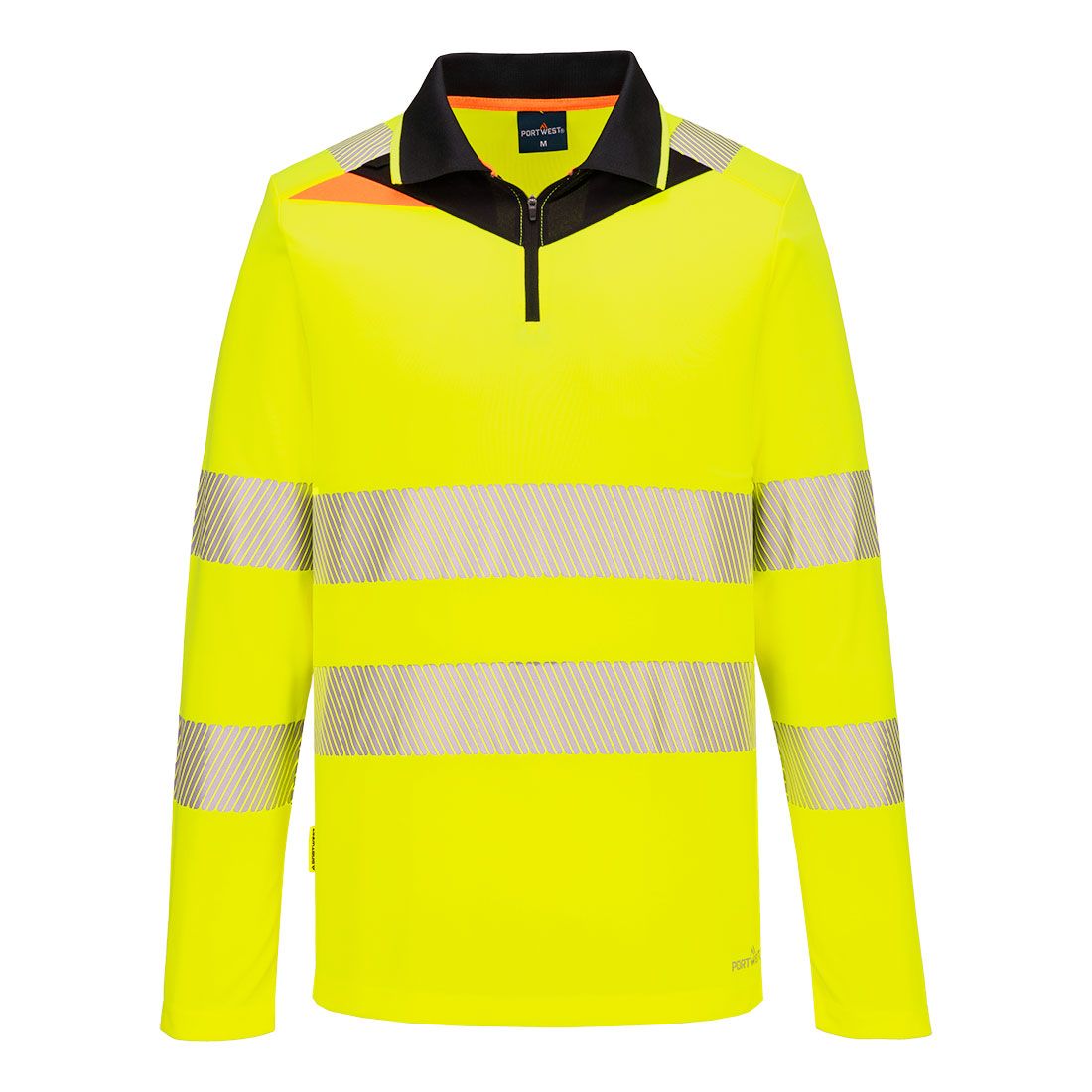 DX4 Hi-Vis Zip Polo Shirt L/S , 4XL, R, Yellow/Black
