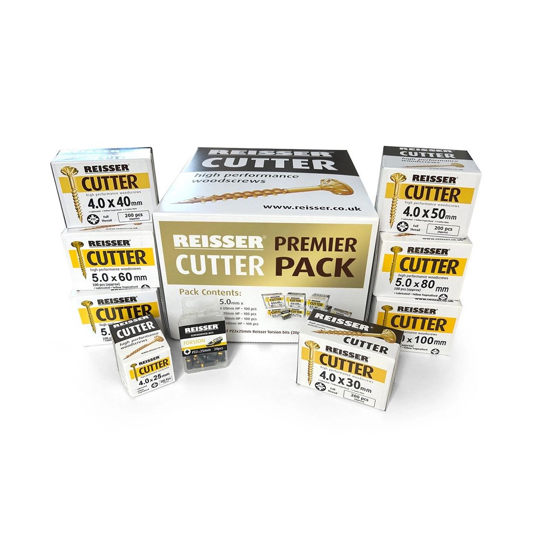 Reisser Cutter Screw Premier Pack (1200 screws) | Includes 20 PZ2 Bits