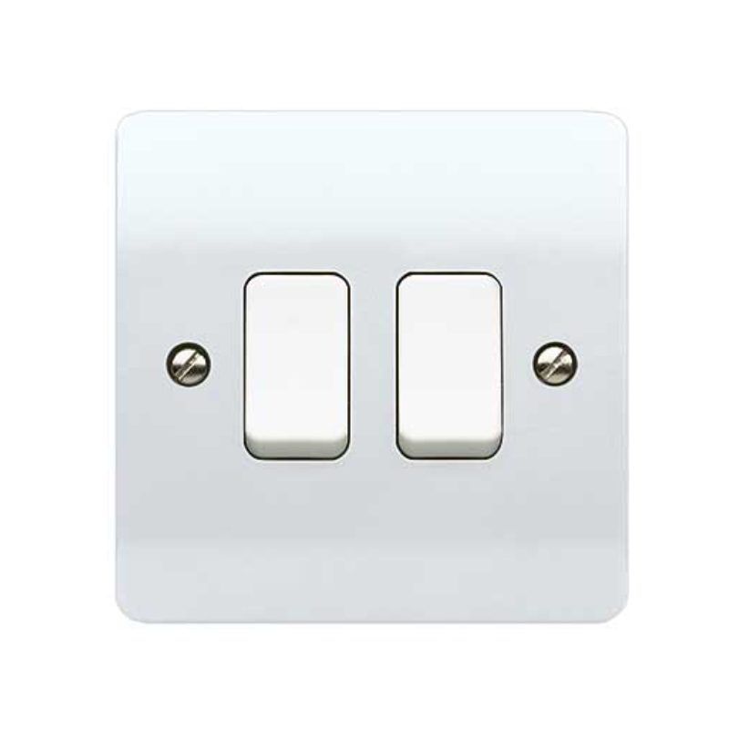 WEW 2-GANG 2-WAY PLATE LIGHT SWITCH 10a WHITE K4872WHI