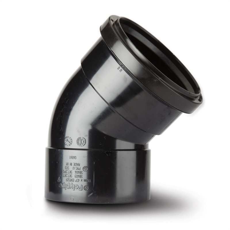 POLYPIPE SOIL O/SET BEND DS 110mm x 135deg SB403 SB403B BLACK