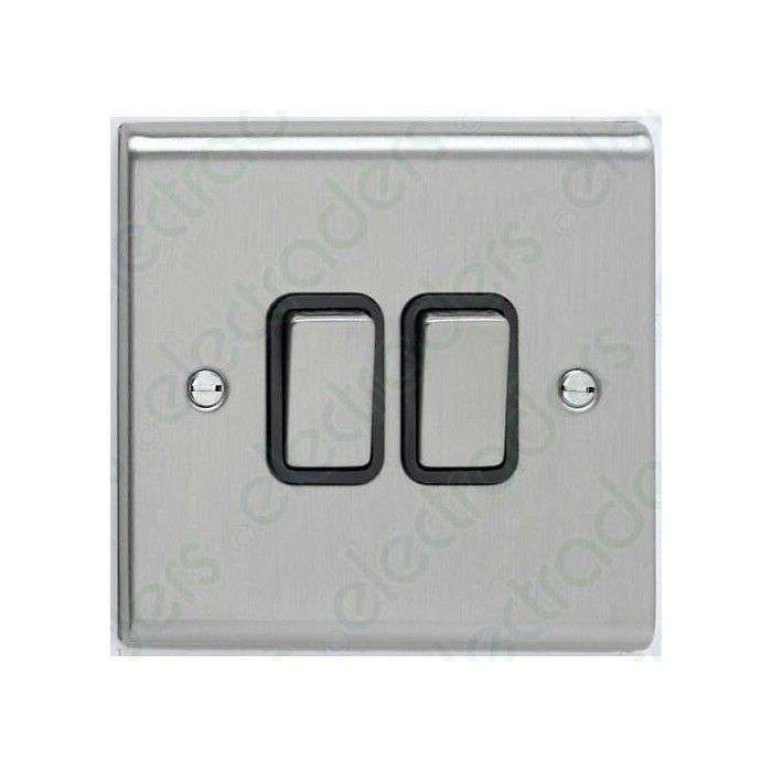 DETA SD1204SSB 2-GANG 2-WAY PLATE SWITCH 10a STAINLESS STEEL / BLACK