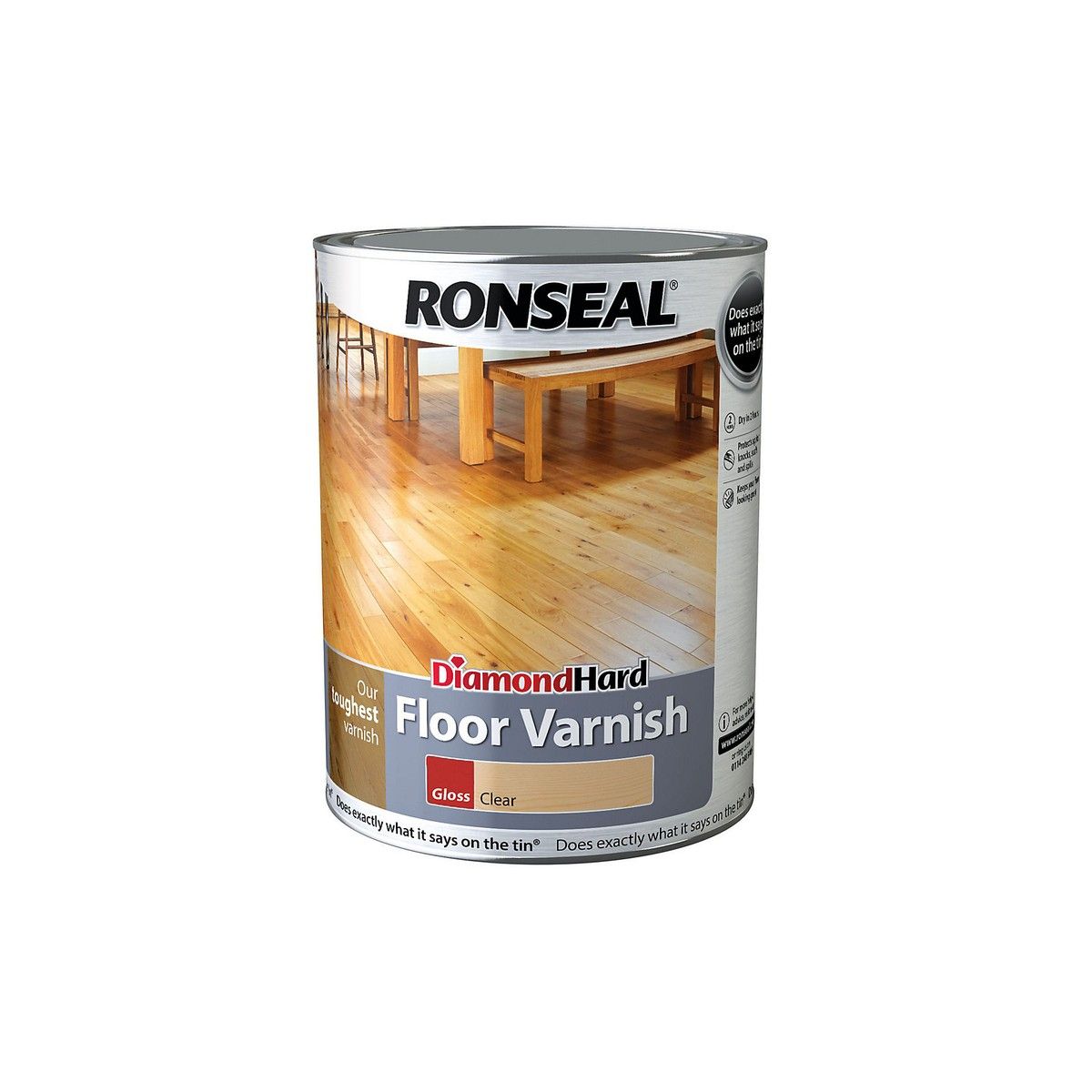 RONSEAL DIAMOND HARD CLEAR FLOOR VARNISH 5l GLOSS 33607