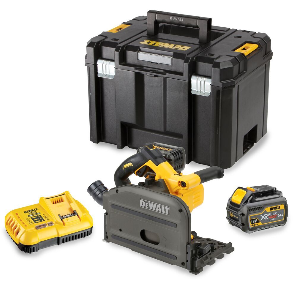 DEWALT DCS520T2-GB 54v FLEXVOLT XR PLUNGE SAW WITH 2 x LI-ION BATTS & 2 x RAILS & JOINING BAR