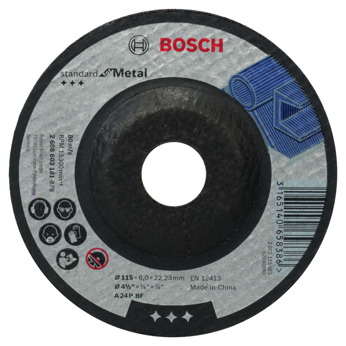BOSCH 2608603181 METAL GRINDING DISC 115 x 6 x 22.23mm (DEPRESSED CENTRE)