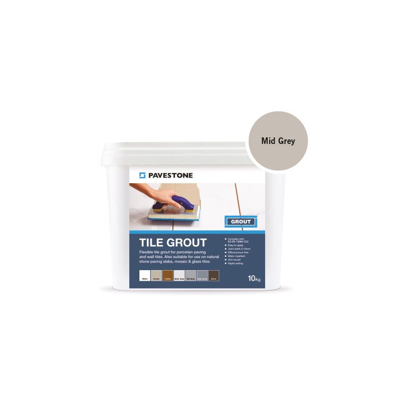 PAVESTONE PORCELAIN TILE GROUT 10kg MID-GREY 06110007