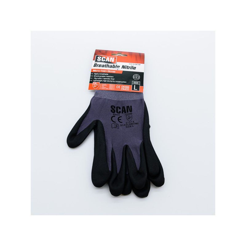 SCAN SCAGLONITMF BREATHABLE MICROFOAM NITRILE GLOVES LARGE