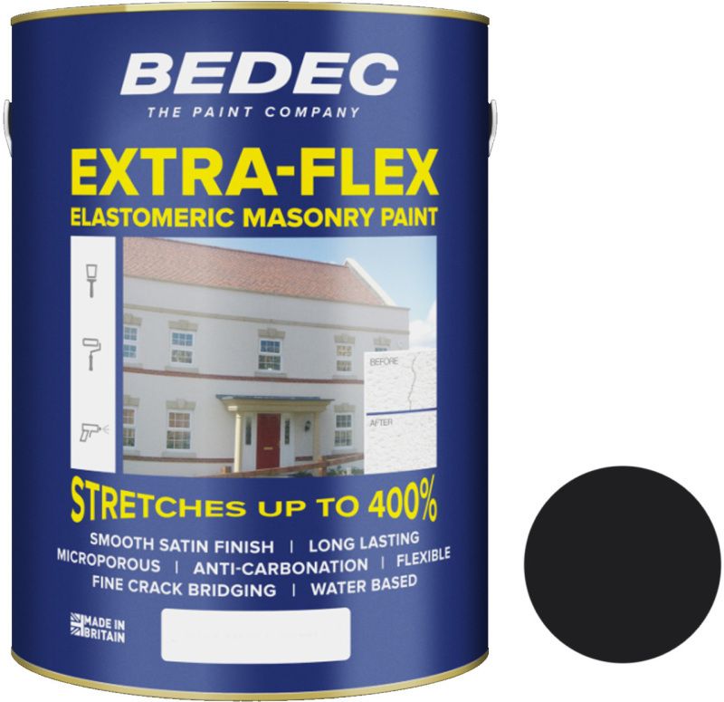 BEDEC EXTRA-FLEX SMOOTH MASONRY PAINT 5l BLACK BEDE2MB0003/46