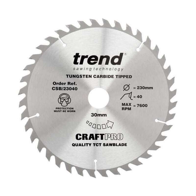 TREND CSB/23040 MEDIUM FINISH TCT CIRCULAR SAW BLADE 230MM X 40T X 30MM