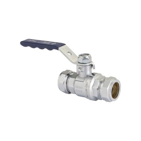 PEGLER BULLDOG PB300 QUARTER TURN BALL VALVE (BLUE LEVER HANDLE) CHROME 15mm 254021
