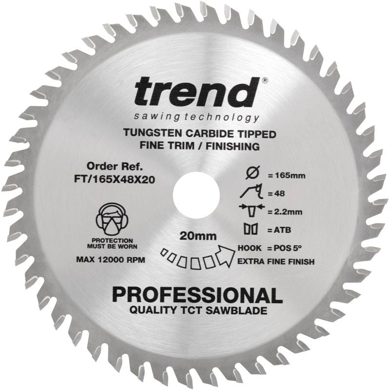 TREND FT/165X48X20 PROFESSIONAL FINE TRIM SAW BLADE 165MM X 48T X 20MM