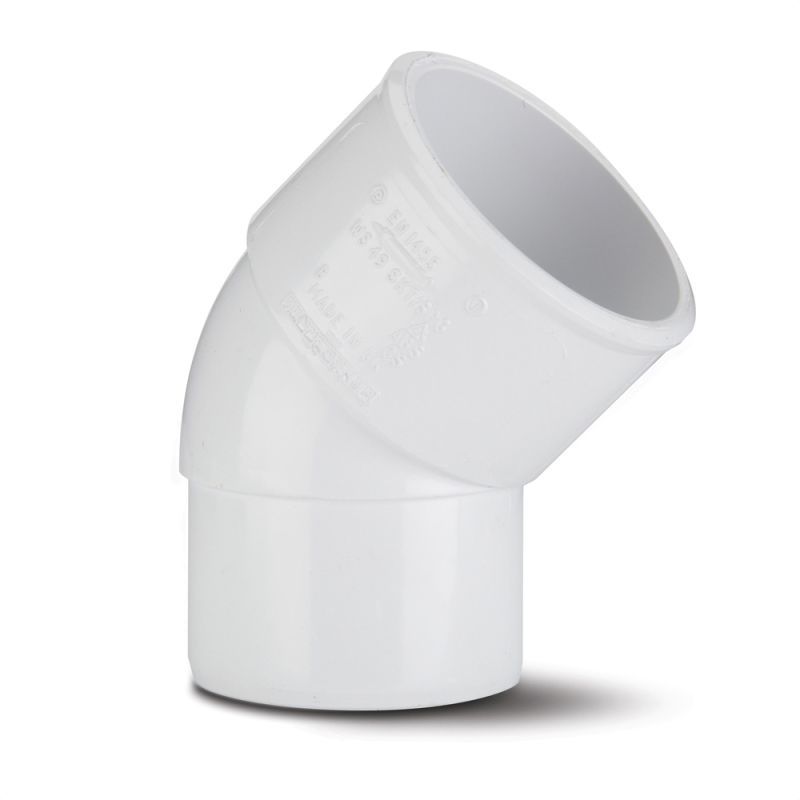 POLYPIPE ABS SPIGOT BEND 40mm x 45deg WS49 WS49W WHITE
