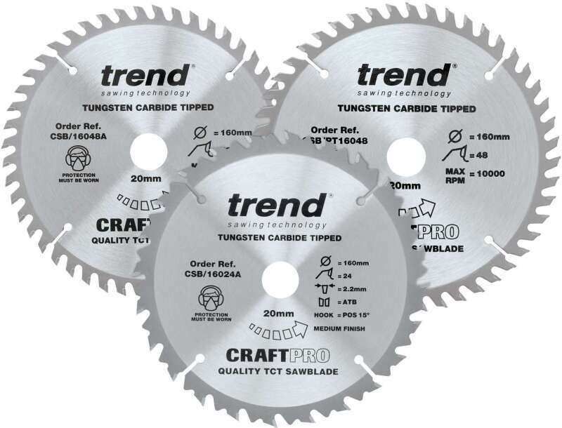 TREND CSB/160/3PK/A CRAFT TCT SAW BLADES 24/48t x 20 x 160mm (PACK 3)