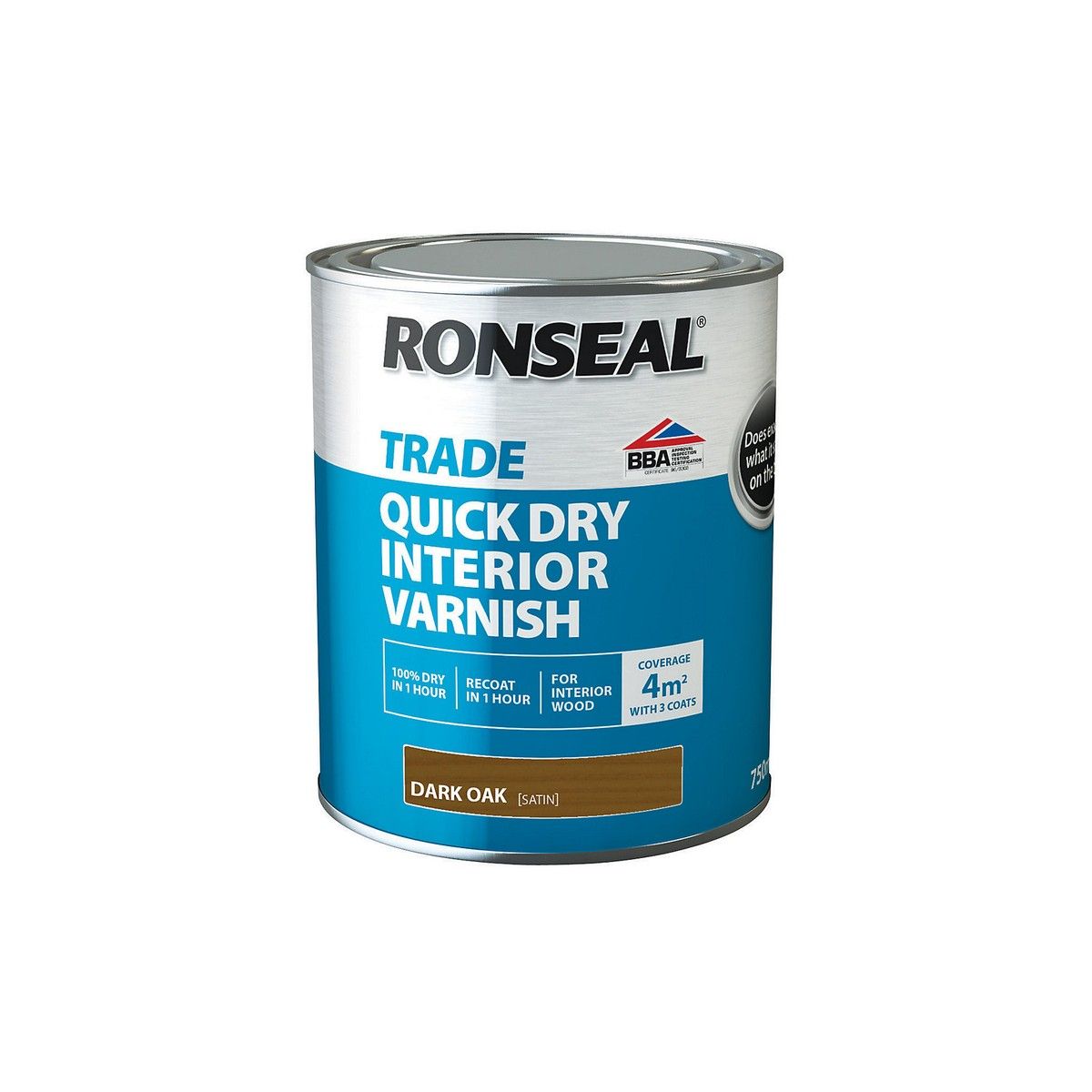RONSEAL TRADE QUICK DRY INTERIOR VARNISH 750ml SATIN DARK OAK 38544