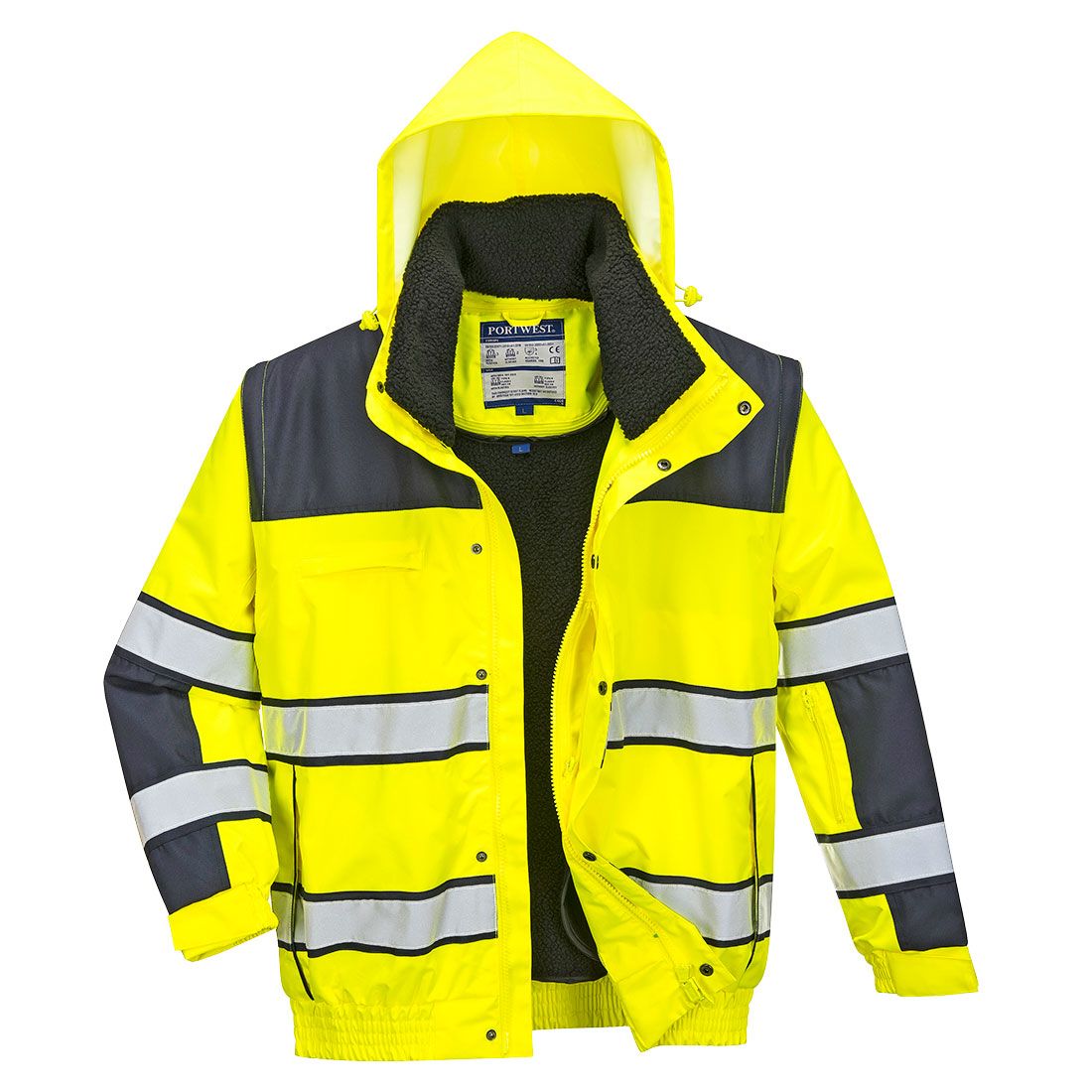 Hi-Vis 3-in-1 Contrast Winter Bomber Jacket , L, R, Yellow/Navy