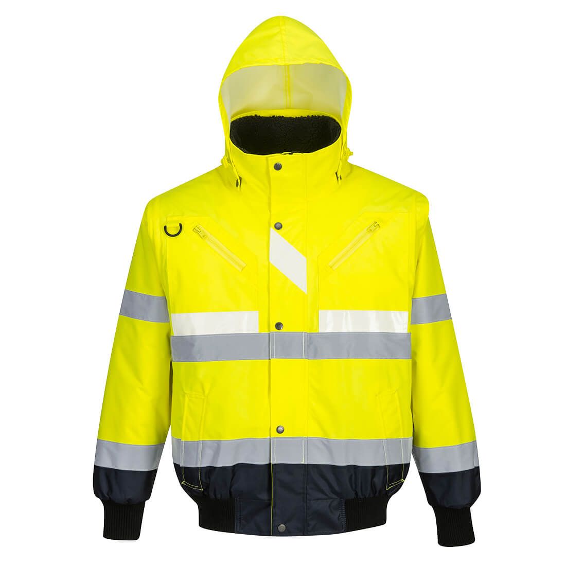 Glowtex Hi-Vis 3-in-1 Contrast Bomber Jacket , XXL, R, Yellow/Navy