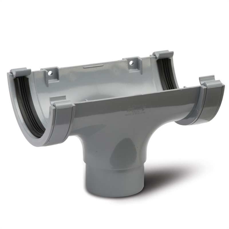 POLYPIPE RAINWATER 112mm HALF ROUND GUTTER RUNNING OUTLET RR105G GREY
