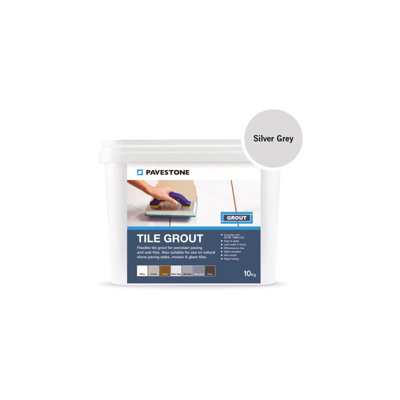 PAVESTONE PORCELAIN TILE GROUT 10kg SILVER GREY 06110006