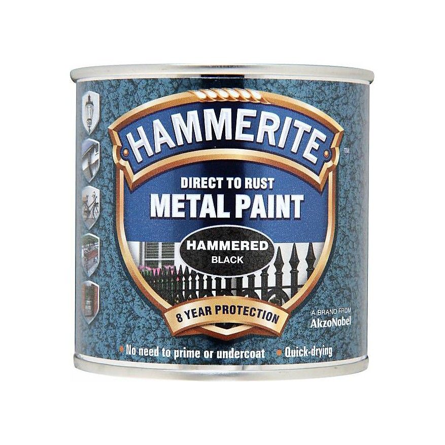 HAMMERITE 250ml HAMMERED FINISH DIRECT TO RUST METAL PAINT BLACK 5084792
