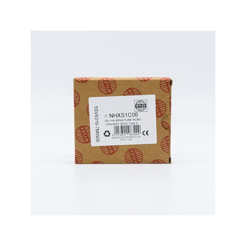 WYLEX NHXS1C06 1-POLE TYPE A MINIATURE RCBO C CURVE SWITCHED NEUTRAL 6a 6ka