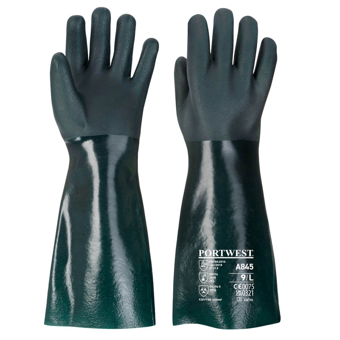 Double Dipped PVC Gauntlet 45cm, XL, R, Green