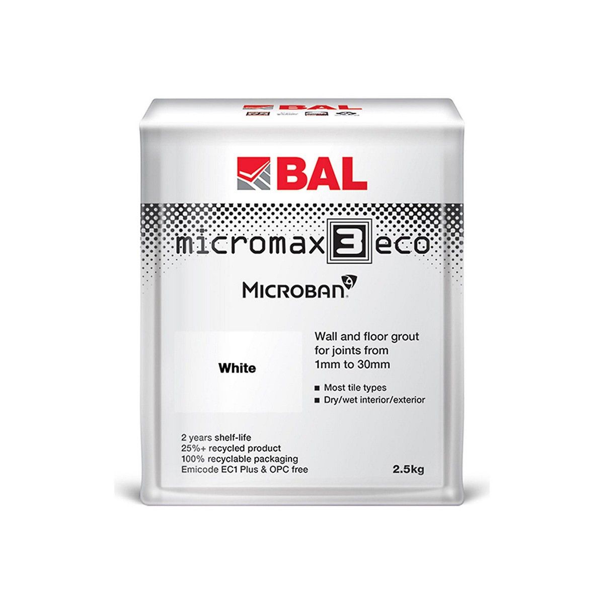YTC BAMM3WH2.5 BAL MICROMAX3 ECO GROUT 2.5kg WHITE