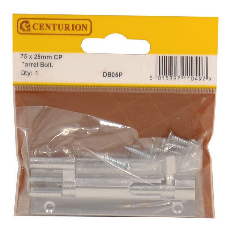CENTURION DB05P CHROME 75mm NECKED DOOR BOLT