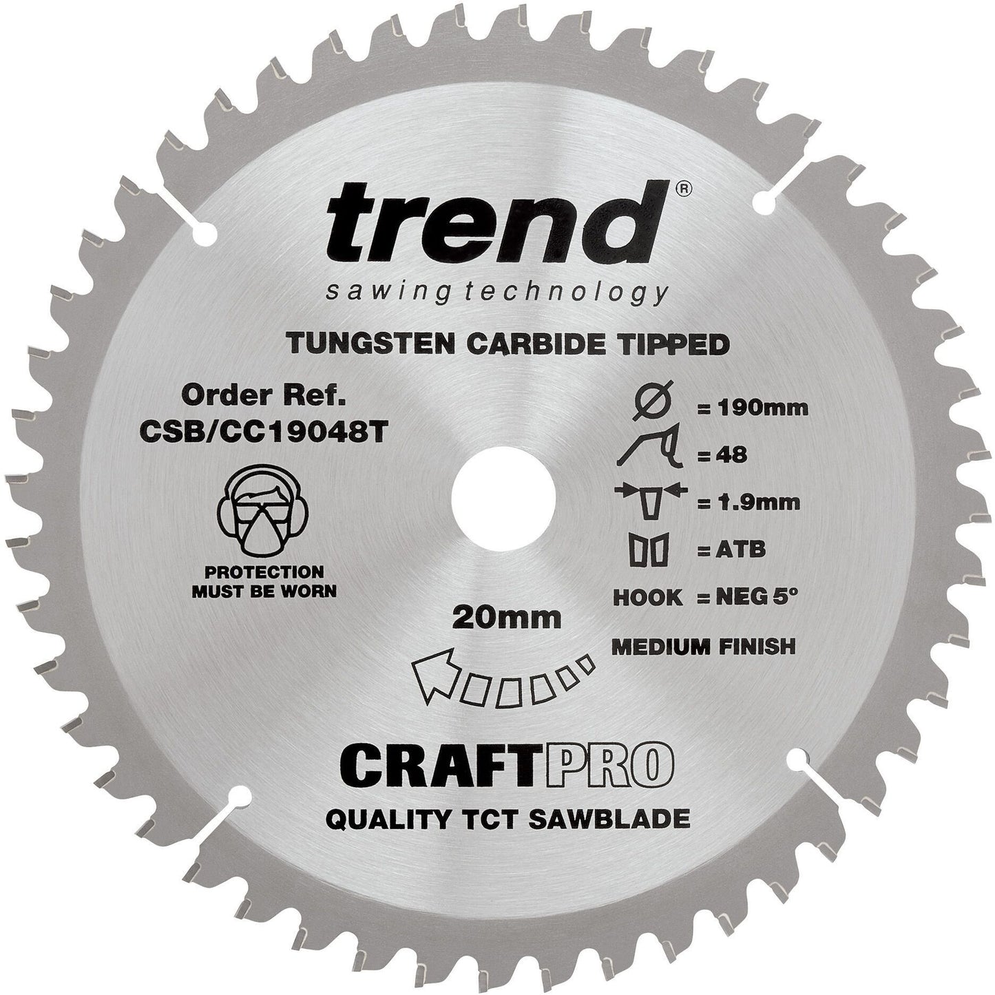 TREND CSB/CC19048T MITRE SAW CROSSCUTTING TCT CIRCULAR SAW BLADE 48Tx20x190mm