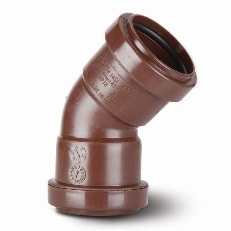 POLYPIPE PUSHFIT WASTE OBTUSE BEND 40mm x 45deg BROWN WP18BR