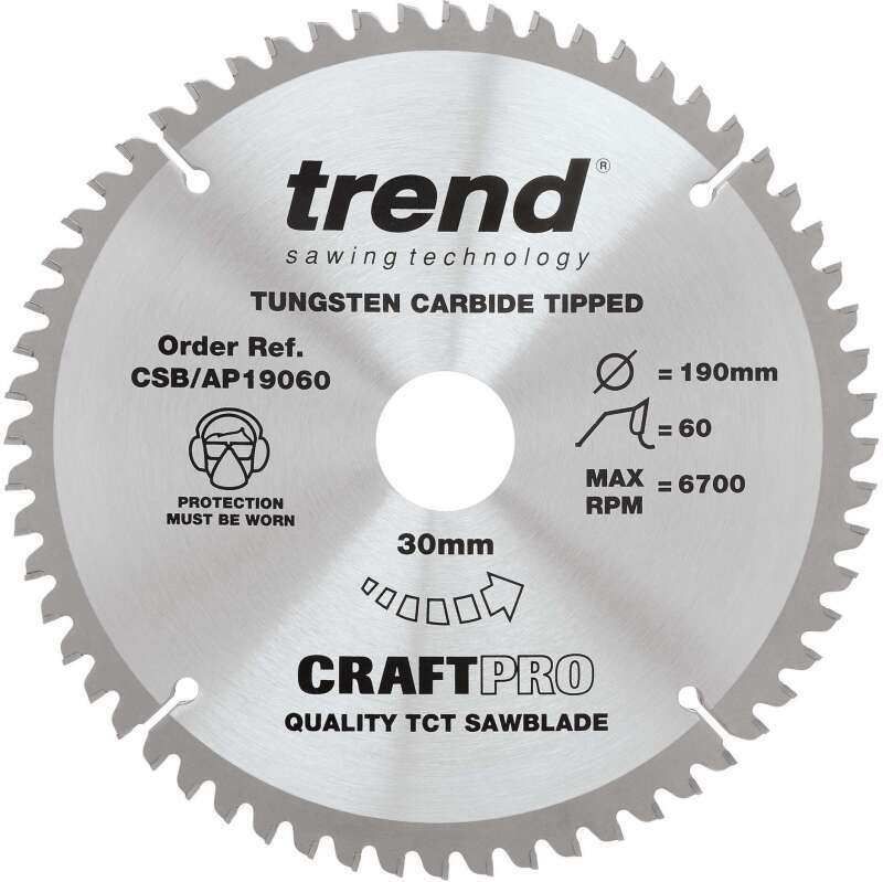TREND CSB/AP19060 CRAFT SAW BLADE ALUMINIUM AND PLASTIC 190MM X 60T X 30MM