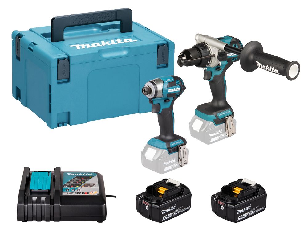 MAKITA DLX2549TJ 18V BRUSHLESS HEAVY DUTY COMBI & IMPACT DRIVER TWIN PACK WITH 2 X 5.0AH LI-ION BATTERIES