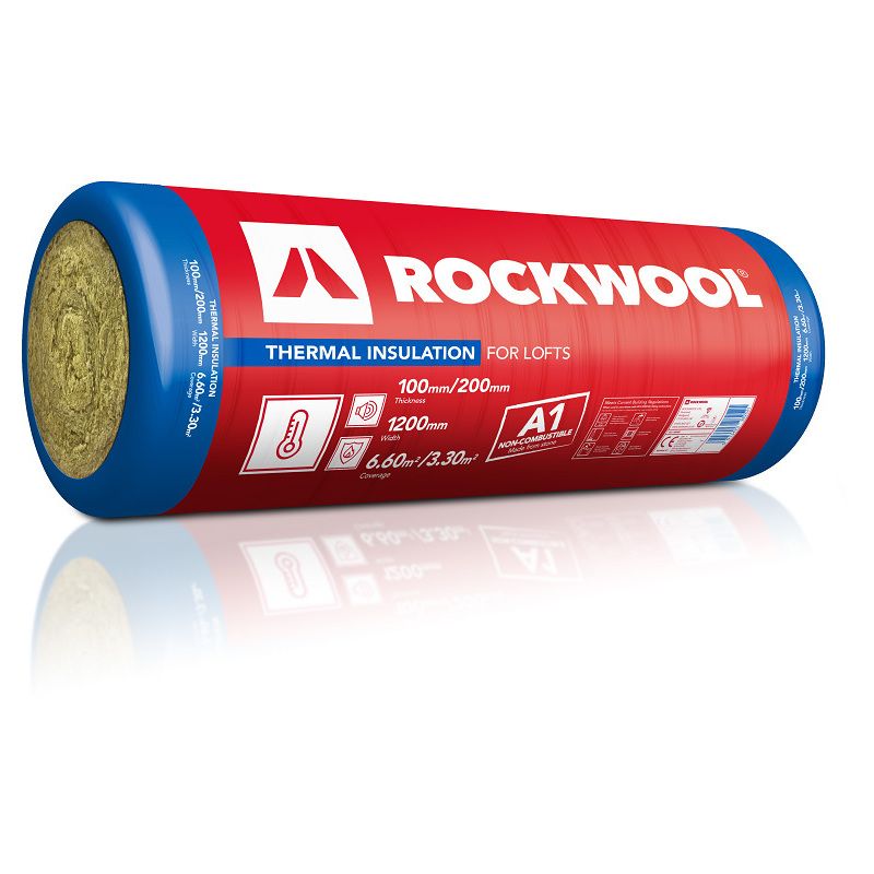 ROCKWOOL THERMAL INSULATION ROLL 100mm THICK 2750 x 1200mm (2 ROLLS PER PACK-6.6m2) 180900