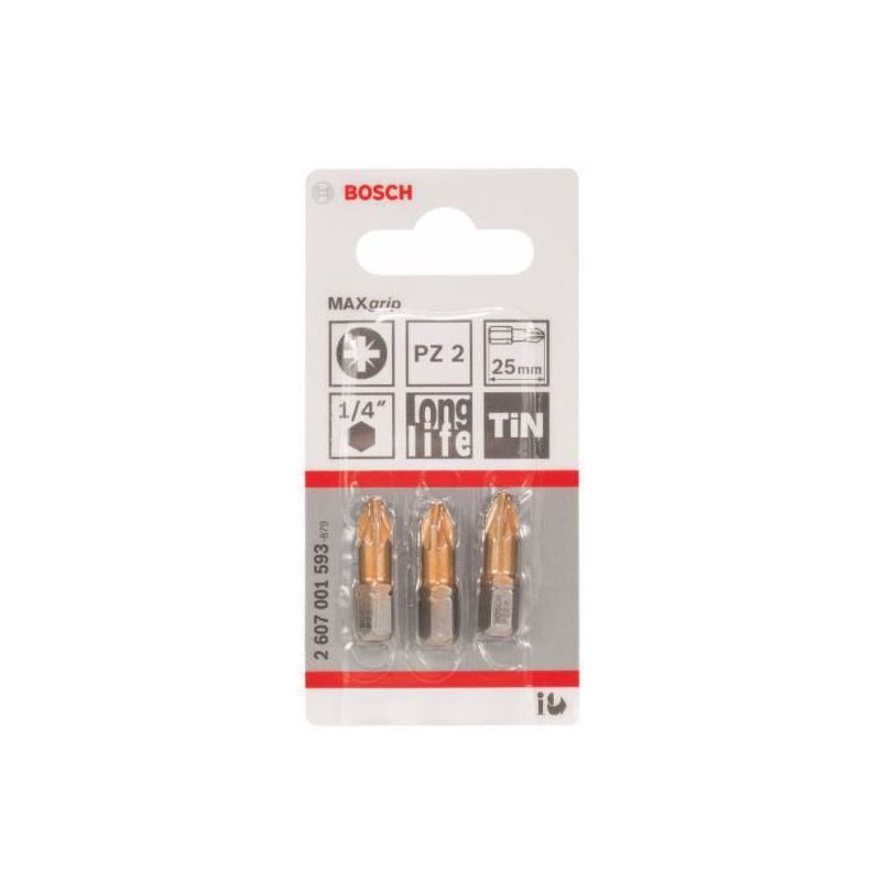 BOSCH 2607001595 PACK OF 3 POZI MAX GRIP SCREWDRIVER BITS PZ3 x 25mm