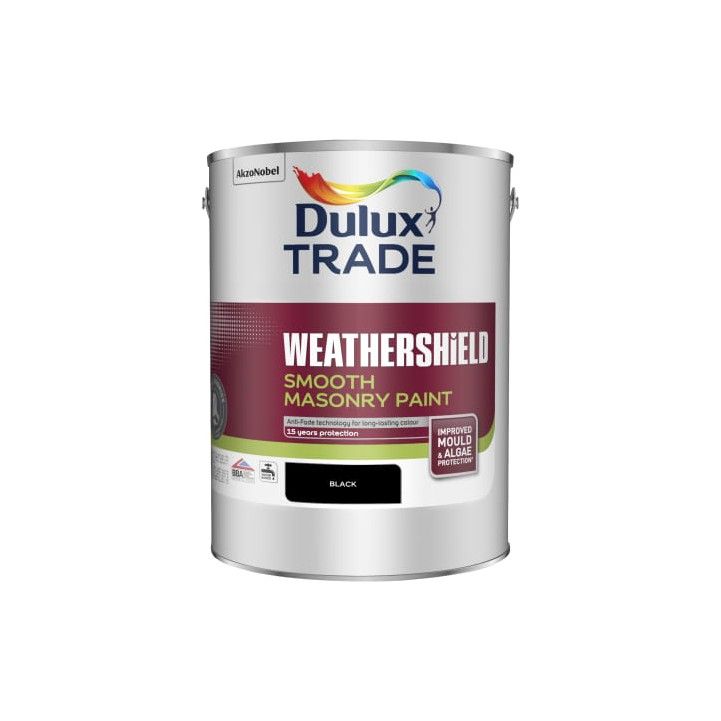 DULUX TRADE WEATHERSHIELD SMOOTH MASONRY PAINT 5l BLACK 5583705