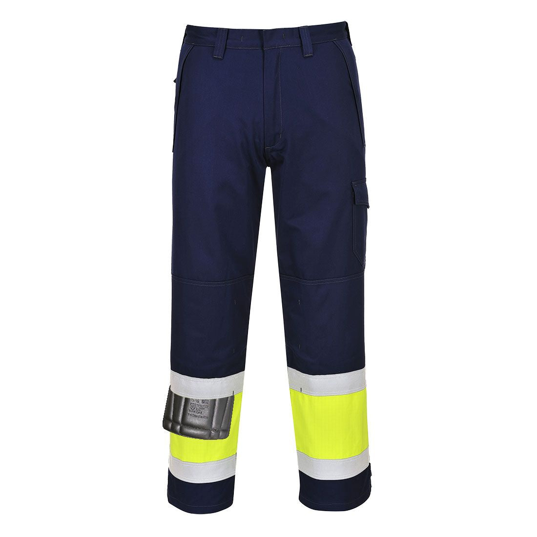 Hi-Vis Modaflame Trousers, L, T, Yellow/Navy Tall