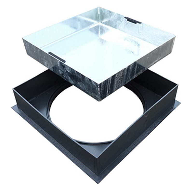 EJ GALV RECESSED MANHOLE COVER POLY FRAME SQUARE TO ROUND 450mm DIA x 80mm 10T R2-450P-SLK