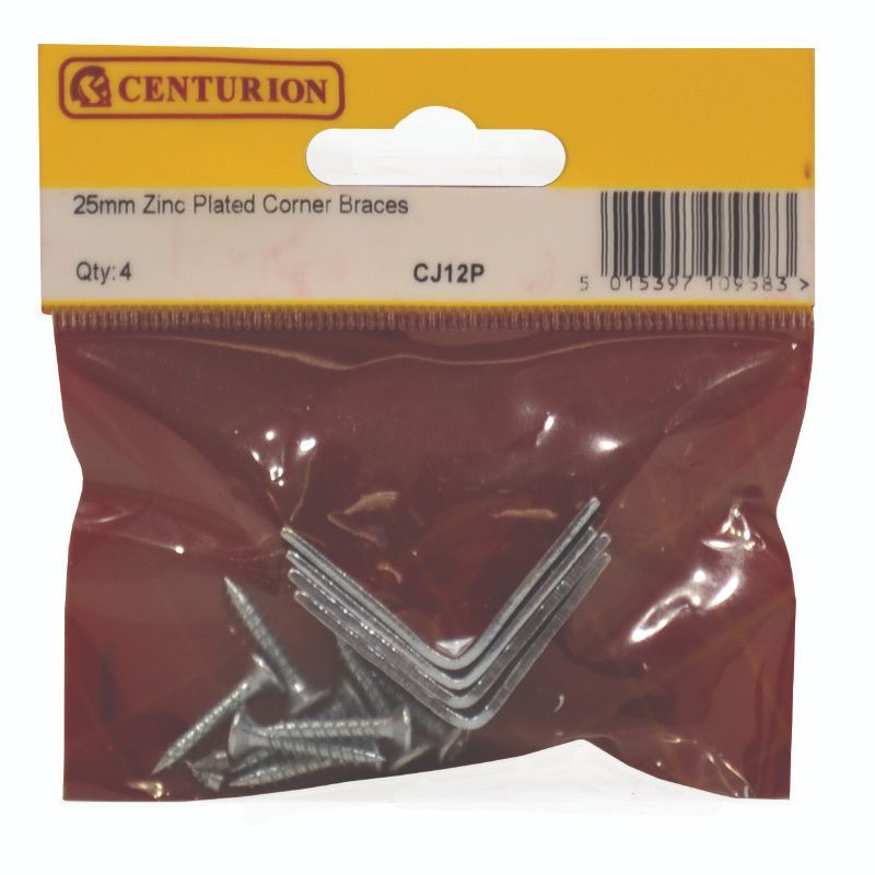 CENTURION CJ12P ZINC PLATED CORNER BRACE 25mm PACK 4