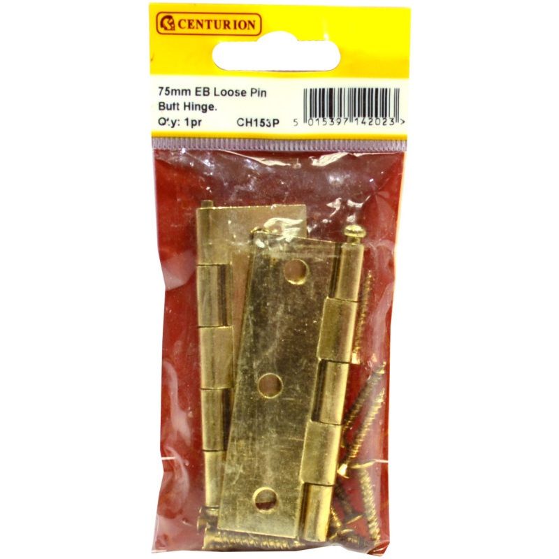 CENTURION CH153P ELECTRO BRASSED 1840 PATTERN LOOSE PIN BUTT HINGE 75mm