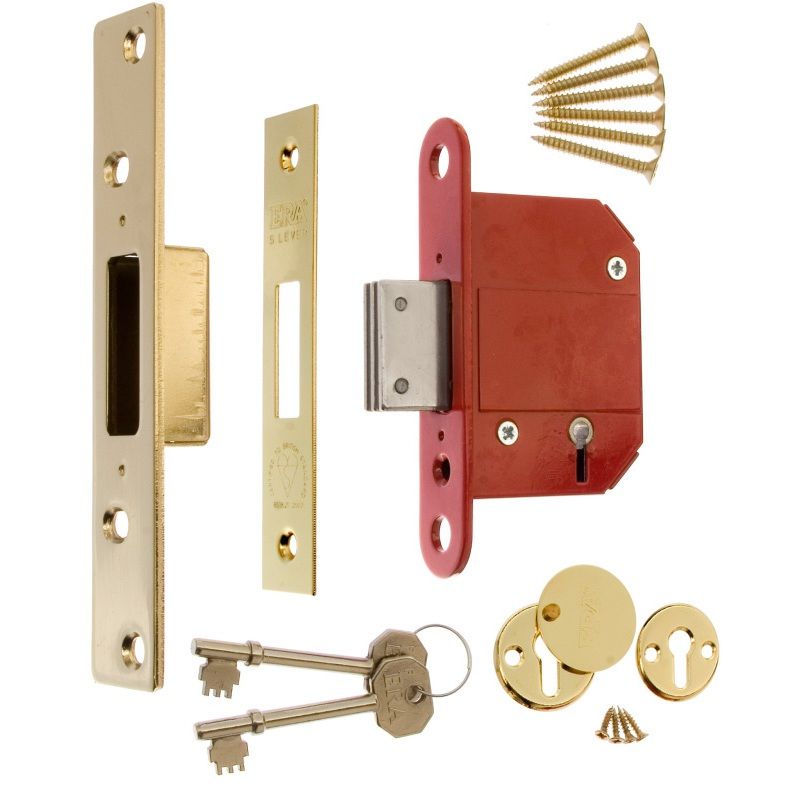 ERA BS 5 LEVER FORTRESS DEADLOCK 75mm BRASS VISI PACK 361-32A