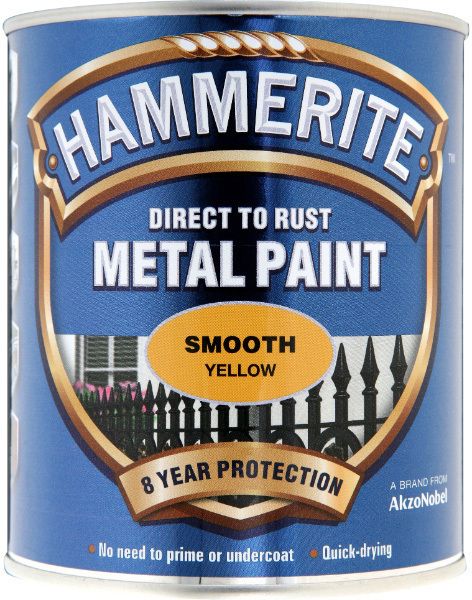 HAMMERITE 2.5L SMOOTH FINISH DIRECT TO RUST METAL PAINT YELLOW 5084877
