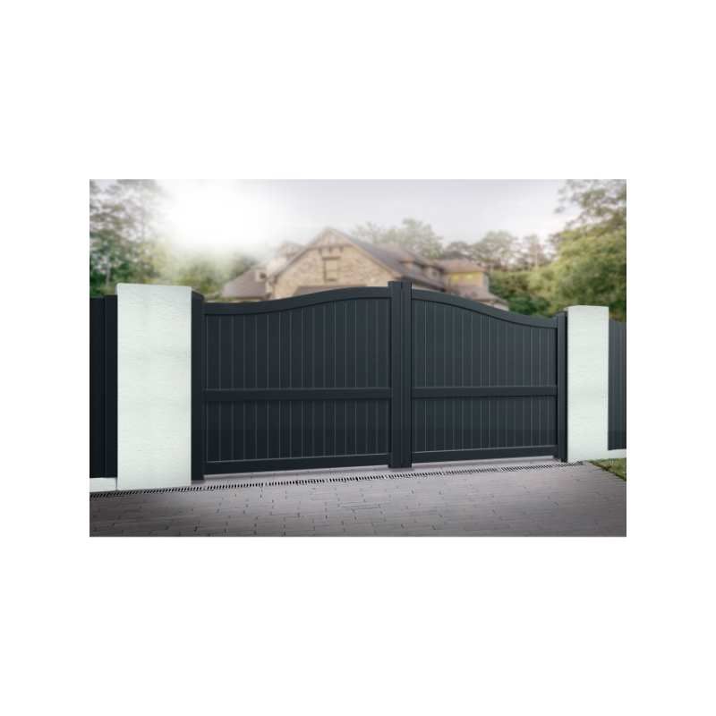 DOUBLE DRIVEWAY GATE CURVED TOP 4000 x 2000mm VERTICAL INFILL BLACK RMG004DG-50