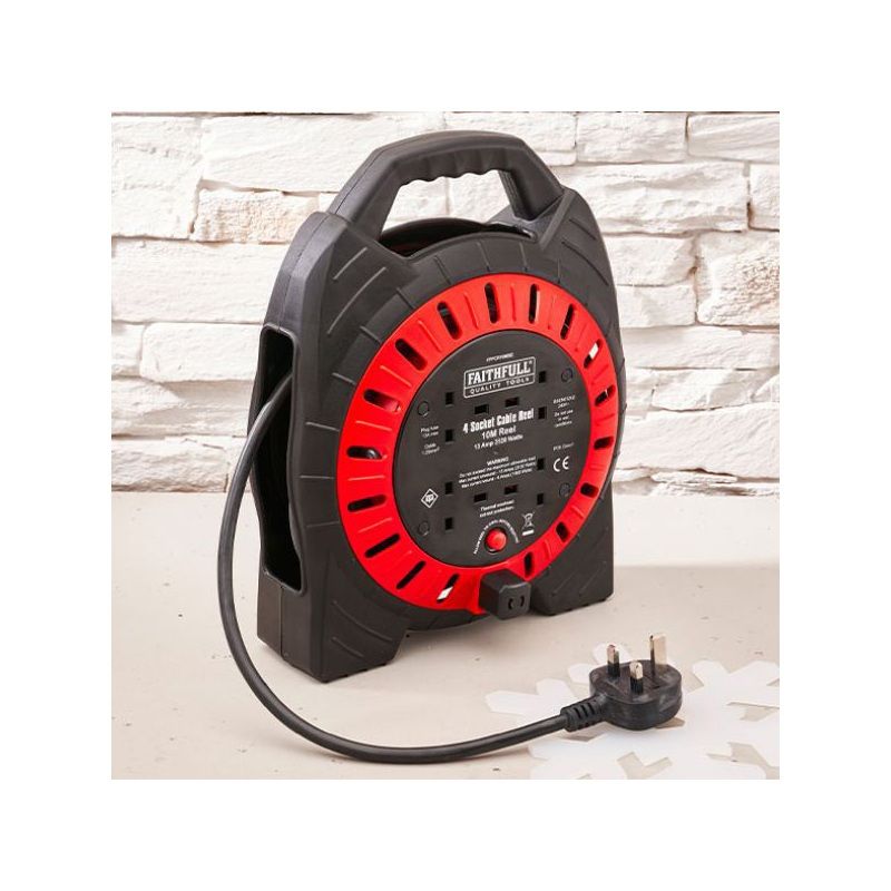 FAITHFULL FPPCR10MSE 10M 13A 4 SOCKET CABLE REEL