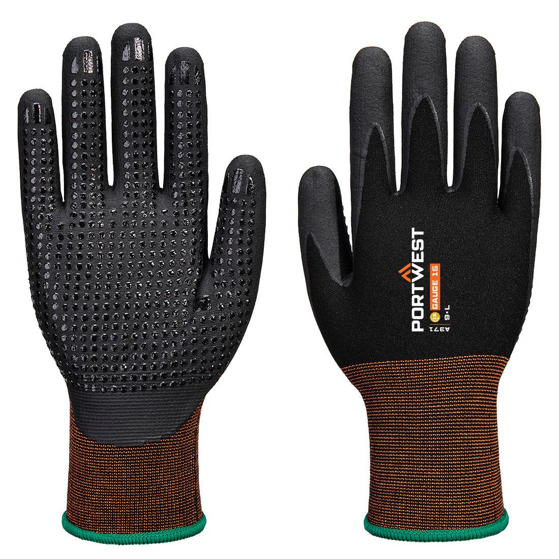 GP Grip 15 Nitrile Micro Foam Dotted Glove, L, R, Black