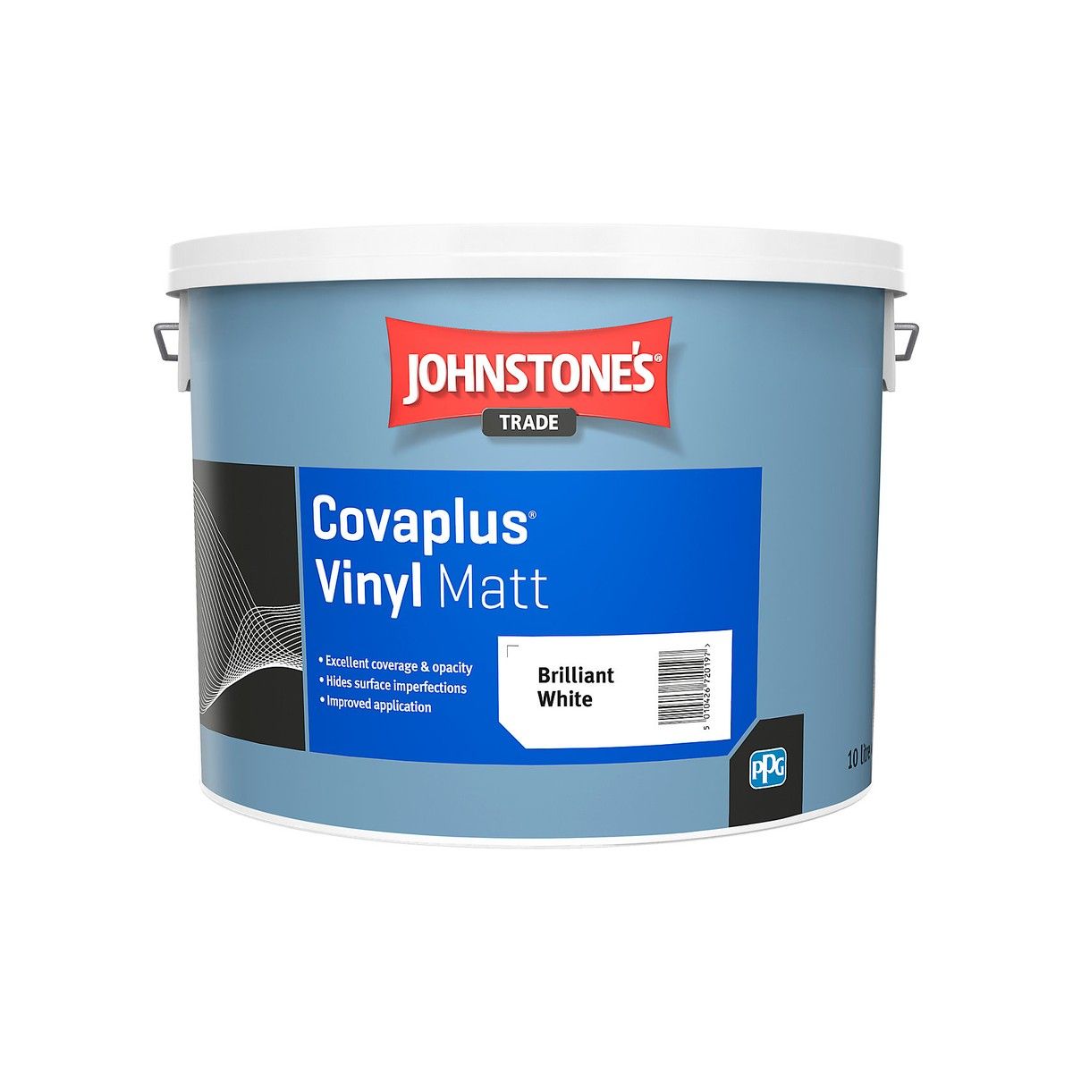 JOHNSTONES COVAPLUS PAINT VINYL MATT 10l BRILLIANT WHITE 301460