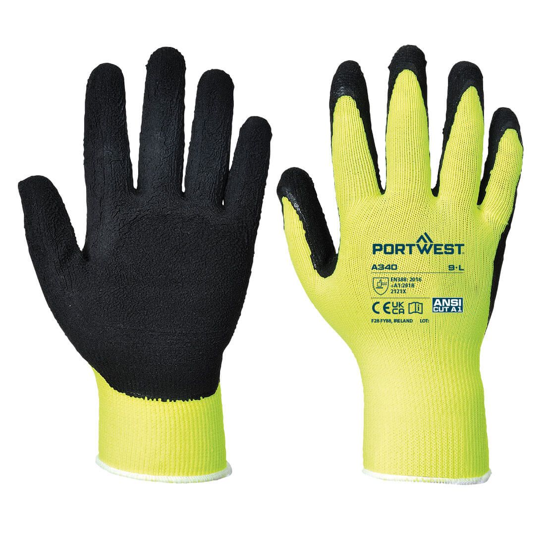 Hi-Vis Grip Glove - Latex, L, R, Yellow