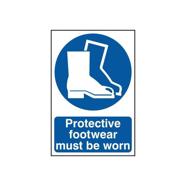 PVC SELF ADH SIGN 200mm WIDE x 300mm PROTECTIVE FOOTWEAR MUST BE WORN 0016