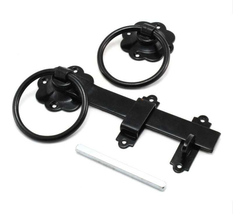 150mm 6" No 1136 BLACK PLAIN RING GATE LATCH PREPACKED 1136PP0150BK