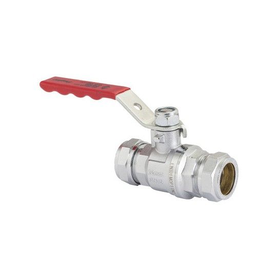 PEGLER BULLDOG PB300 QUARTER TURN BALL VALVE (RED LEVER HANDLE) CHROME 15mm 254001